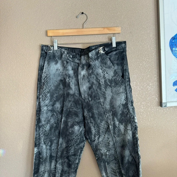 VINTAGE 80s Tuxedo Makers Reworked Upcycled Painted Raw Hem Business Pants F - Picture 2 of 5